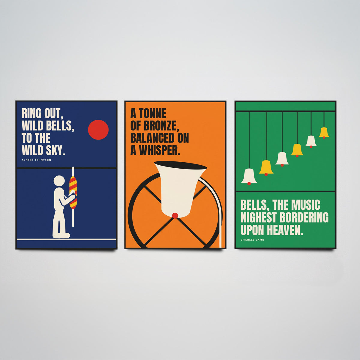 Bell Ringing Quotes Set of Three Art Prints - 3 Retro Bauhaus Change Ringing Posters - Minimalist Music Wall Art Illustration V2