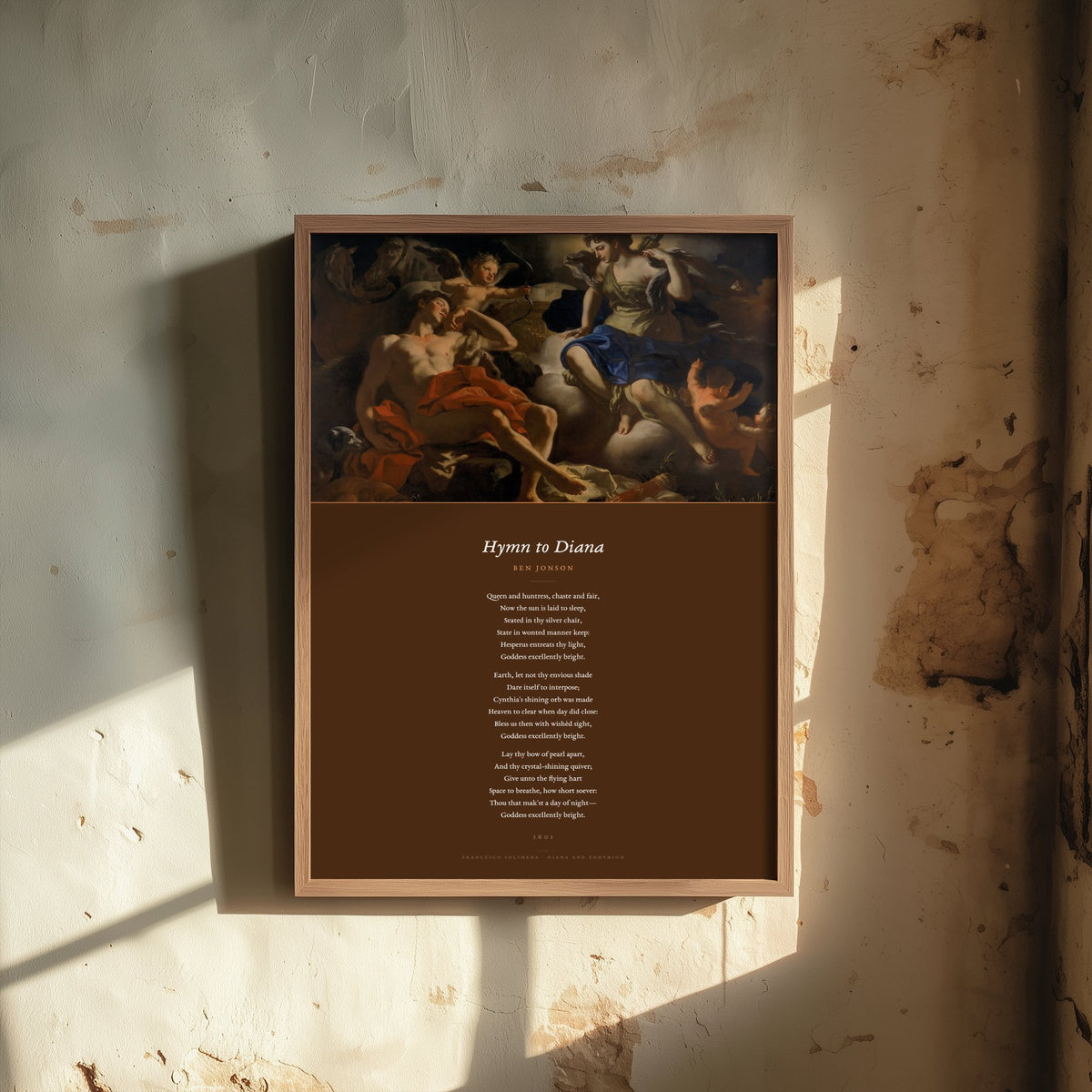Hymn to Diana by Ben Jonson Art Print - Full Poem Poster - Moon Goddess Poetry beneath Diana and Endymion Classic Painting