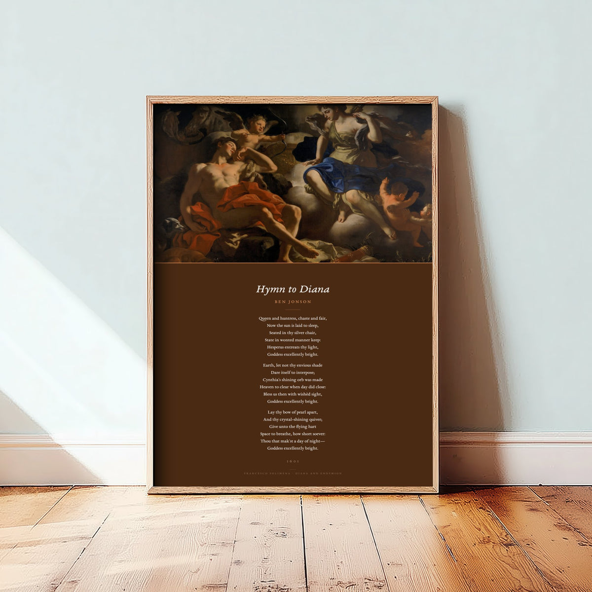 Hymn to Diana by Ben Jonson Art Print - Full Poem Poster - Moon Goddess Poetry beneath Diana and Endymion Classic Painting