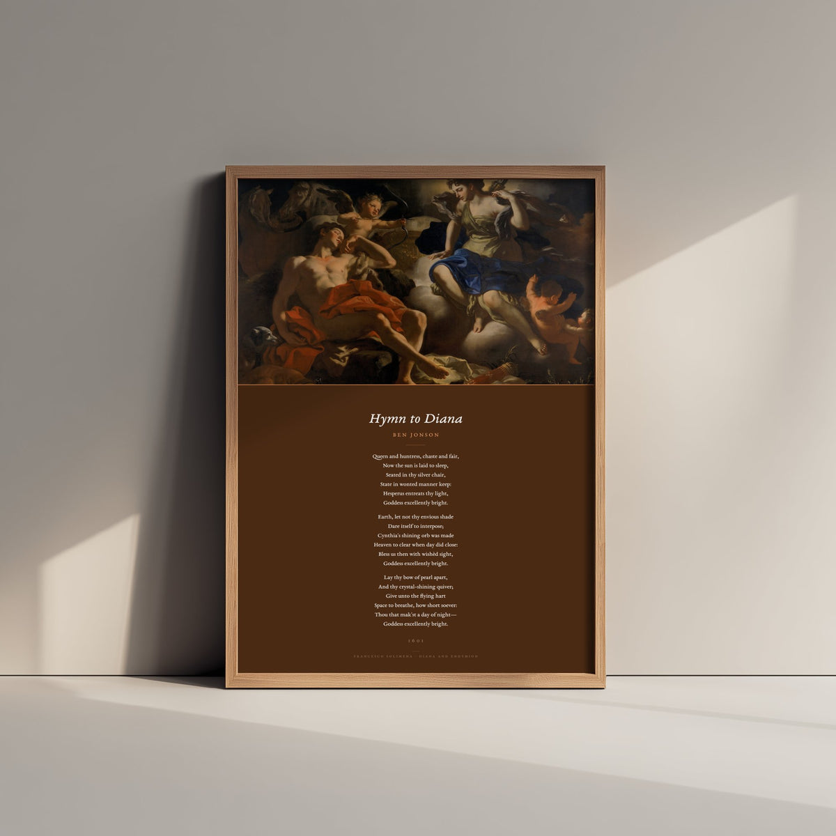 Hymn to Diana by Ben Jonson Art Print - Full Poem Poster - Moon Goddess Poetry beneath Diana and Endymion Classic Painting