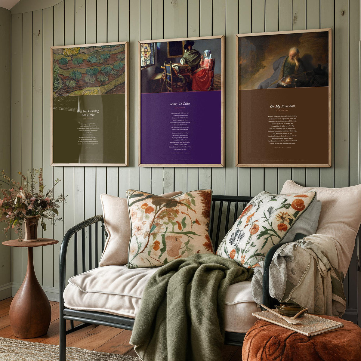 Ben Jonson Poems Set of Three Art Prints - On My First Son, It Is Not Growing like a Tree - Poems over Classic Paintings - Poetry Poster