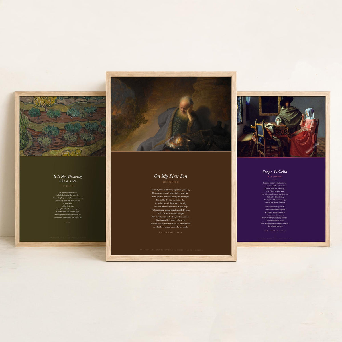 Ben Jonson Poems Set of Three Art Prints - On My First Son, It Is Not Growing like a Tree - Poems over Classic Paintings - Poetry Poster