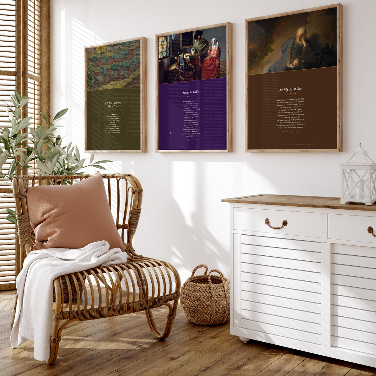 Ben Jonson Poems Set of Three Art Prints - On My First Son, It Is Not Growing like a Tree - Poems over Classic Paintings - Poetry Poster