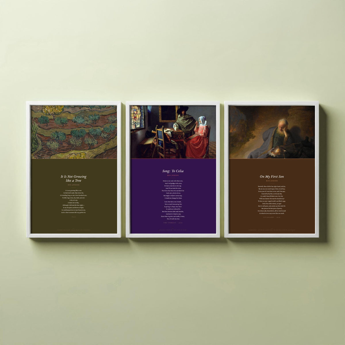 Ben Jonson Poems Set of Three Art Prints - On My First Son, It Is Not Growing like a Tree - Poems over Classic Paintings - Poetry Poster