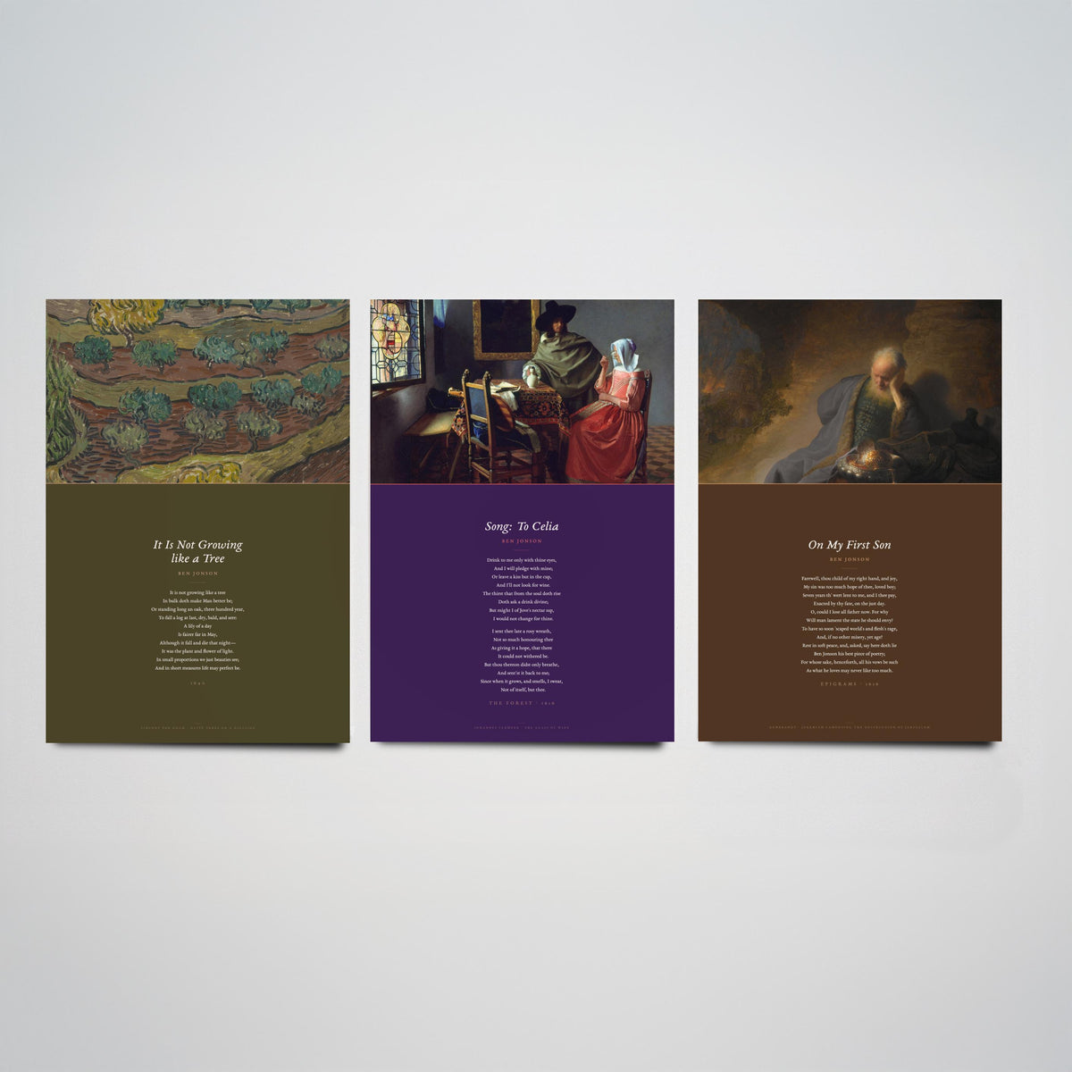 Ben Jonson Poems Set of Three Art Prints - On My First Son, It Is Not Growing like a Tree - Poems over Classic Paintings - Poetry Poster