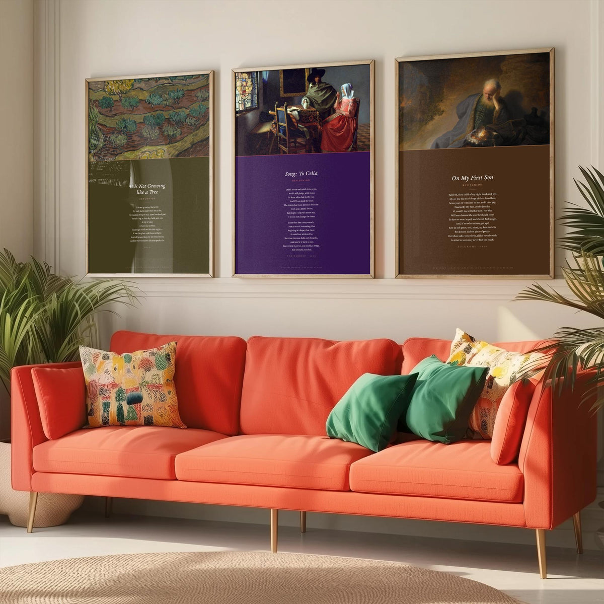 Ben Jonson Poems Set of Three Art Prints - On My First Son, It Is Not Growing like a Tree - Poems over Classic Paintings - Poetry Poster