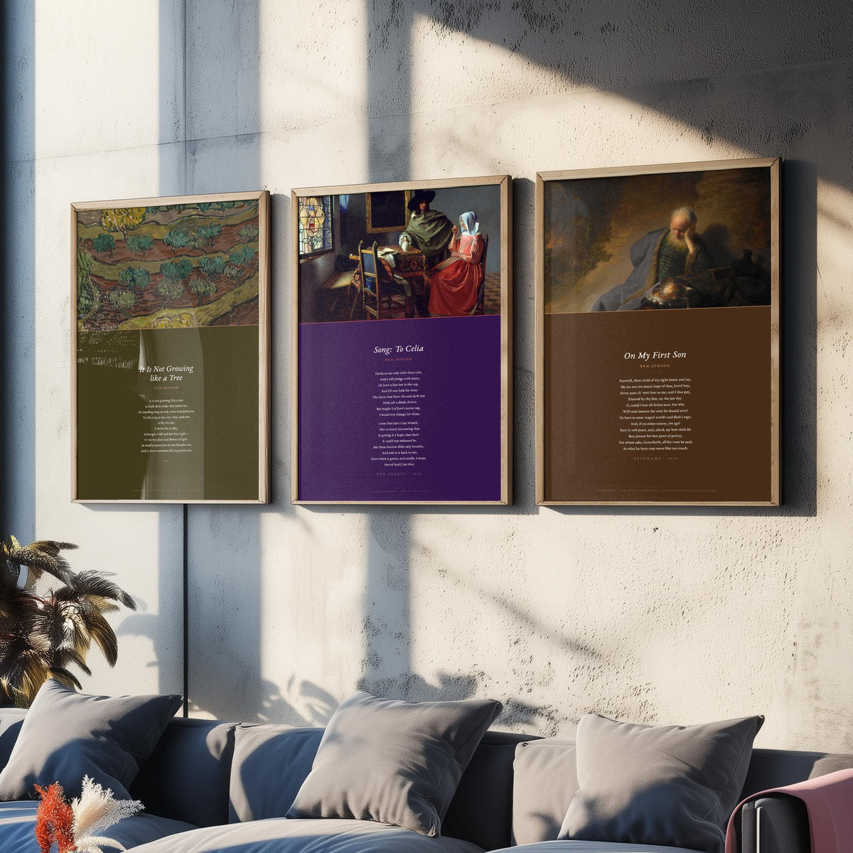 Ben Jonson Poems Set of Three Art Prints - On My First Son, It Is Not Growing like a Tree - Poems over Classic Paintings - Poetry Poster