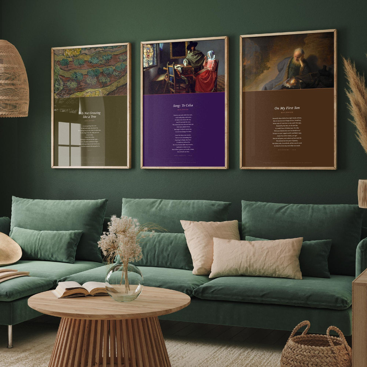 Ben Jonson Poems Set of Three Art Prints - On My First Son, It Is Not Growing like a Tree - Poems over Classic Paintings - Poetry Poster