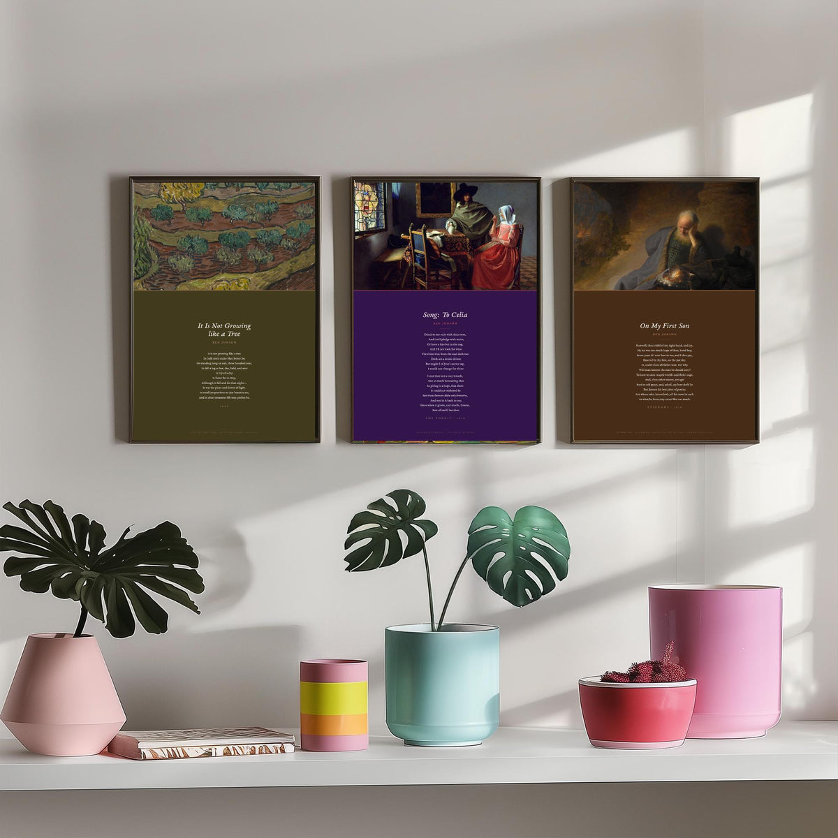 Ben Jonson Poems Set of Three Art Prints - On My First Son, It Is Not Growing like a Tree - Poems over Classic Paintings - Poetry Poster