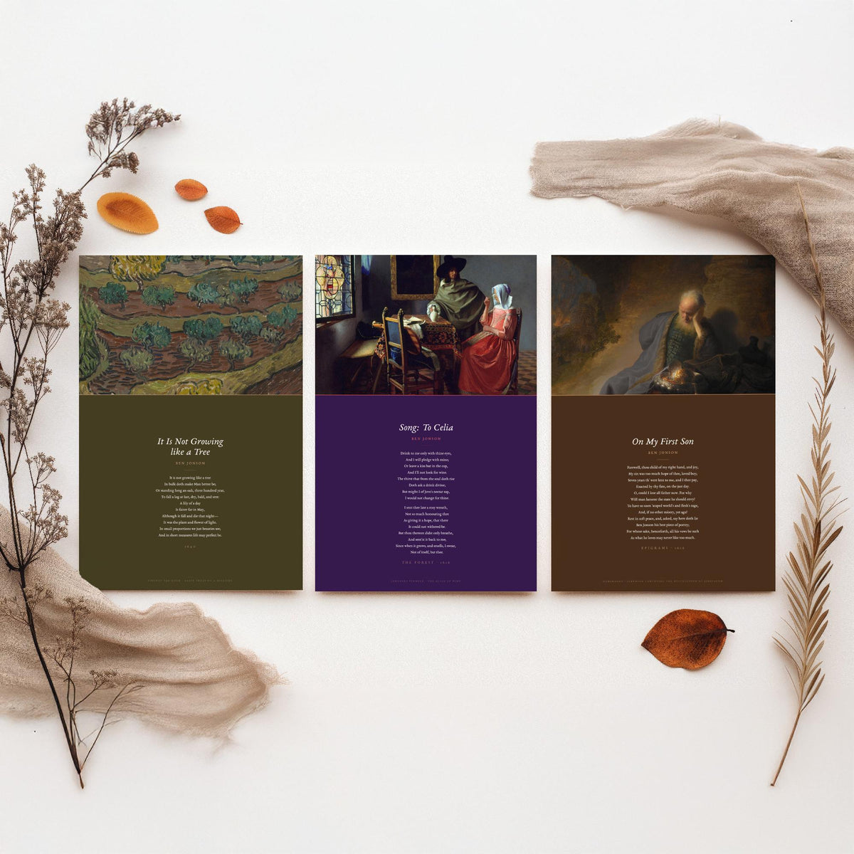 Ben Jonson Poems Set of Three Art Prints - On My First Son, It Is Not Growing like a Tree - Poems over Classic Paintings - Poetry Poster
