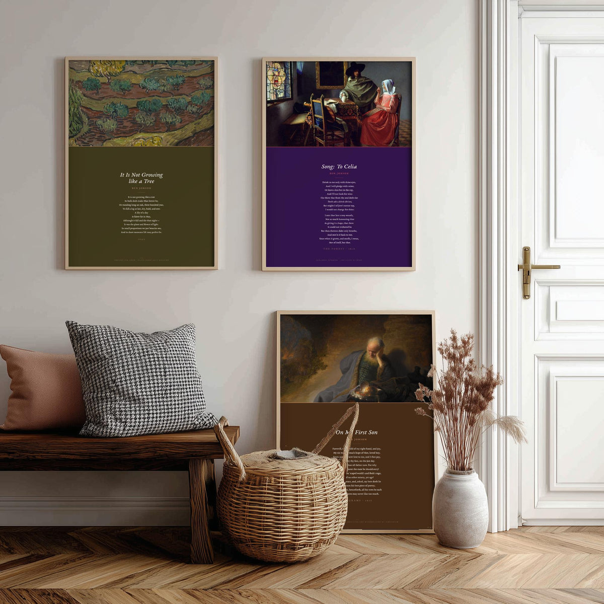 Ben Jonson Poems Set of Three Art Prints - On My First Son, It Is Not Growing like a Tree - Poems over Classic Paintings - Poetry Poster