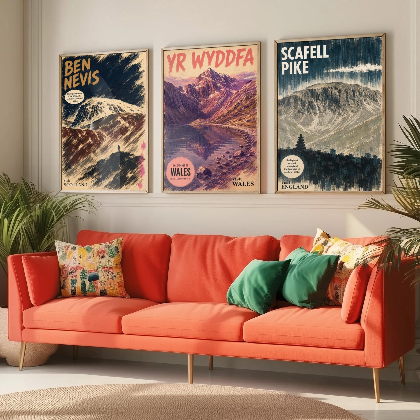 Three Peaks Set of Three Art Prints - Ben Nevis, Yr Wyddfa, Scafell Pike - Vintage Travel Posters - Mountain Gouache Painting V1
