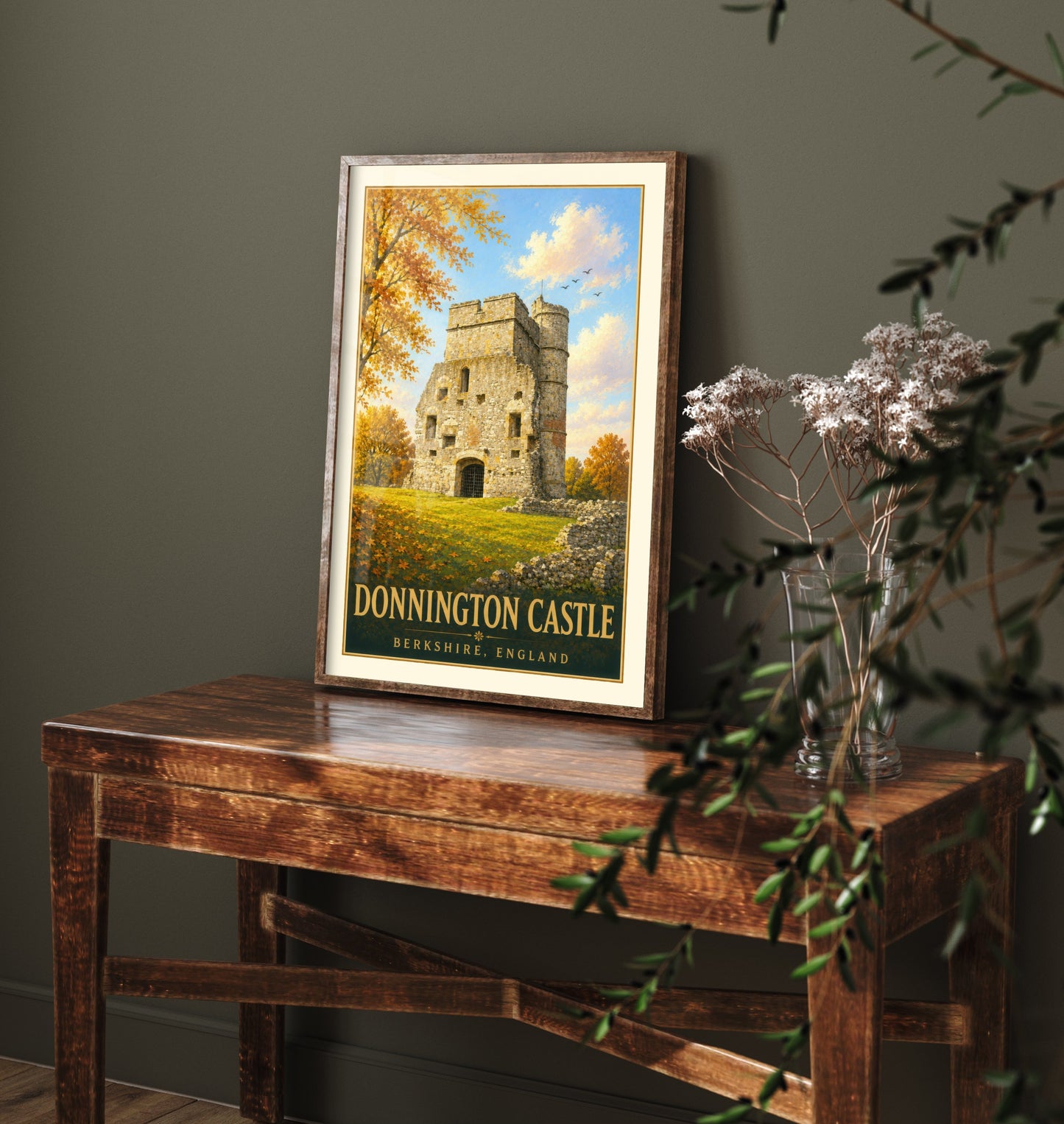 Donnington Castle Travel Poster - Berkshire England Art Print - Vintage Illustration - Historic Castle Ruins 1/3