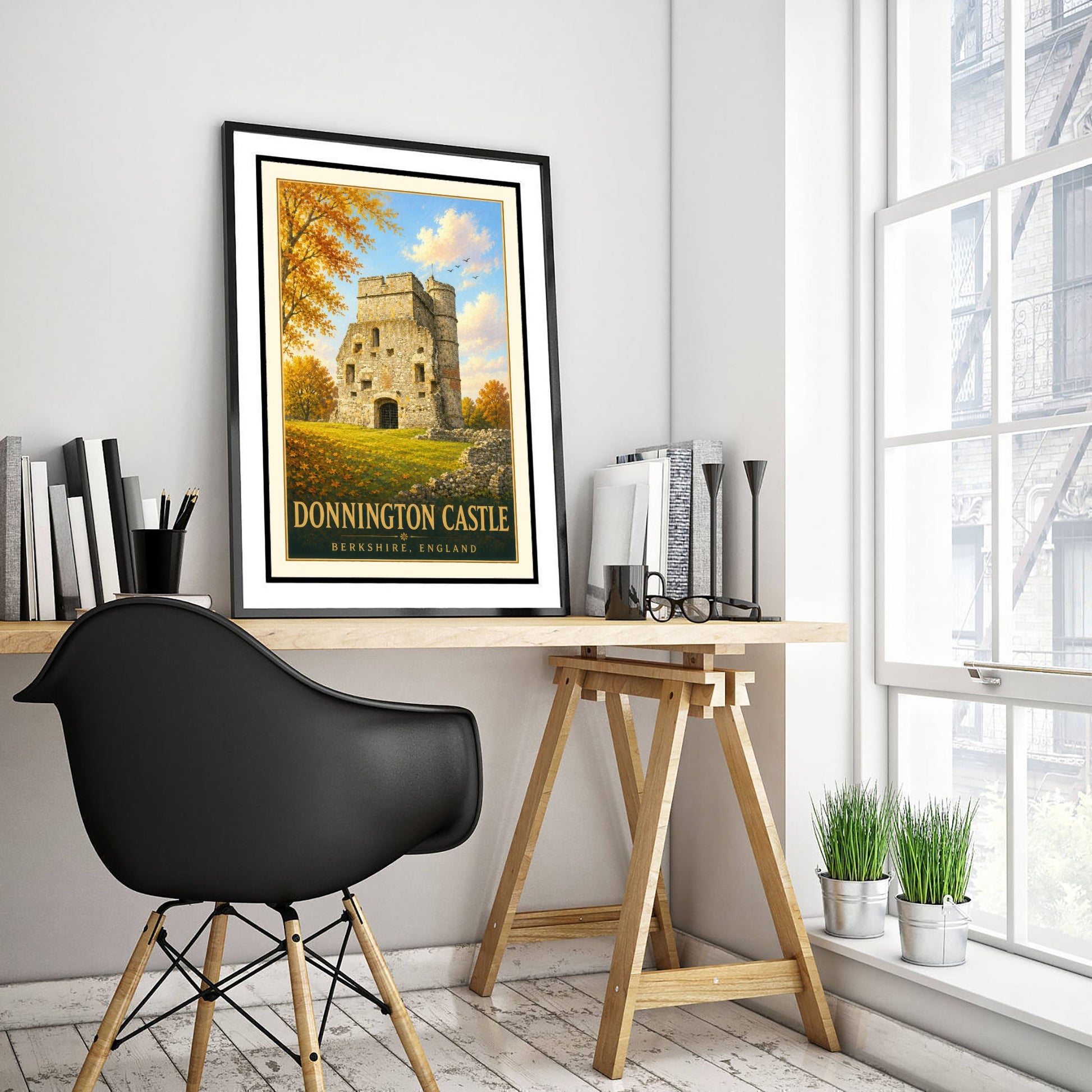 Donnington Castle Travel Poster - Berkshire England Art Print - Vintage Illustration - Historic Castle Ruins 1/3