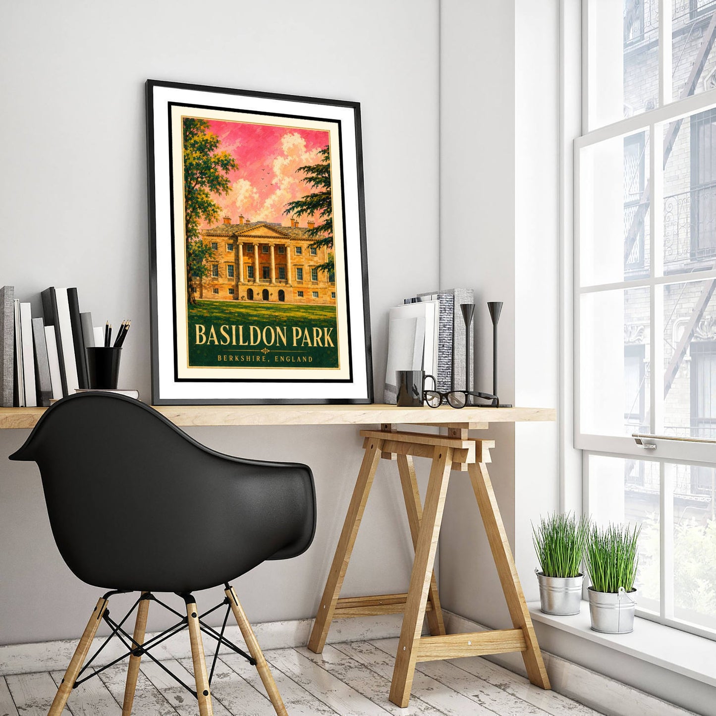 Basildon Park Travel Poster - Berkshire England Art Print - Vintage Illustration - Georgian Country House 2/3
