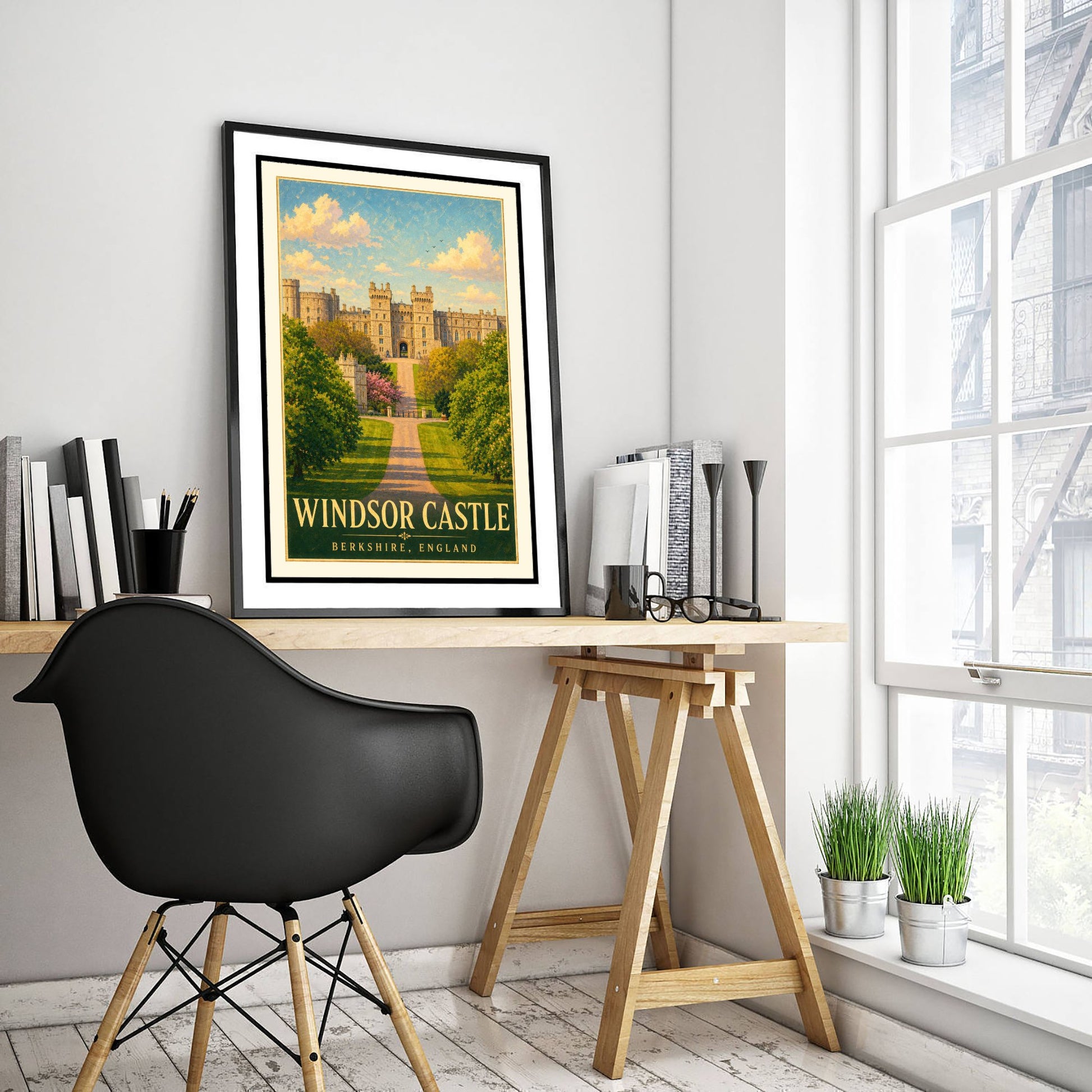 Windsor Castle Travel Poster - Berkshire England Art Print - Vintage Illustration - Royal Castle Avenue 3/3