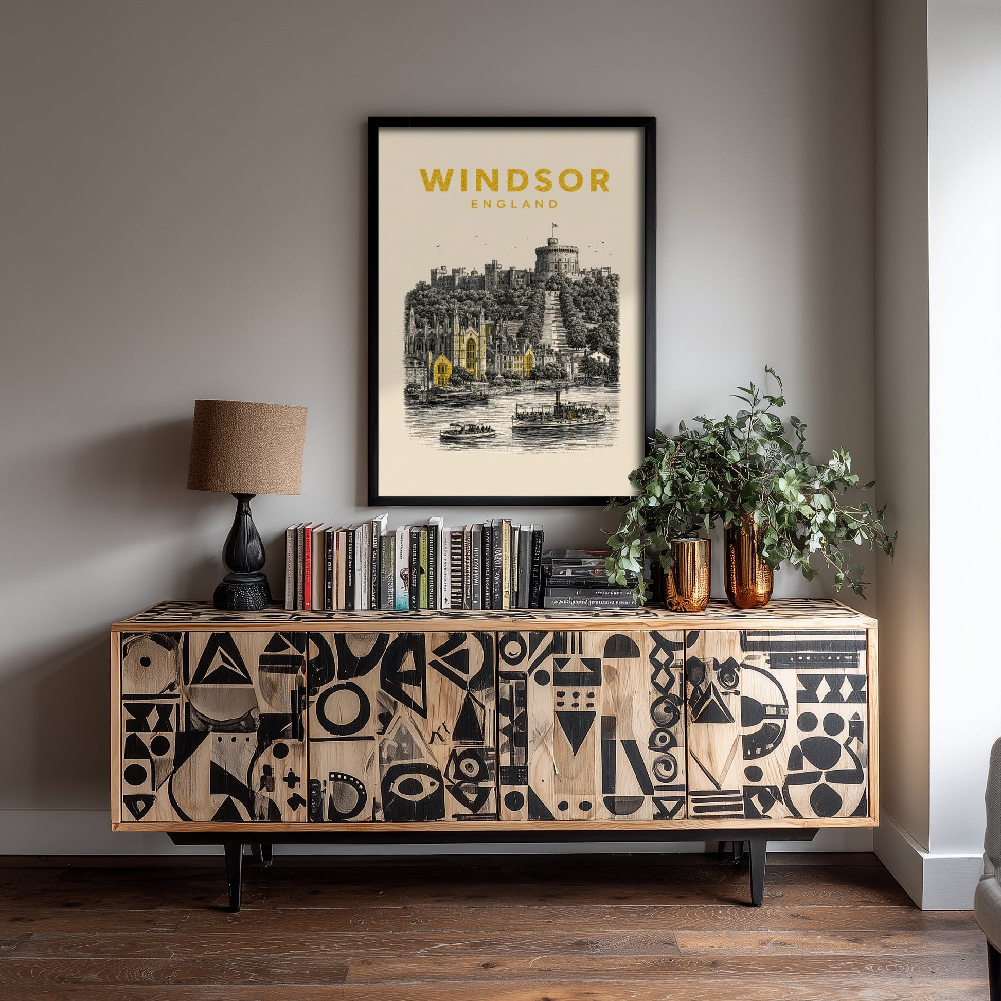 Windsor England Travel Poster - Vintage Duotone Art Print - Engraved City Illustration - Castle on the Thames 2/3