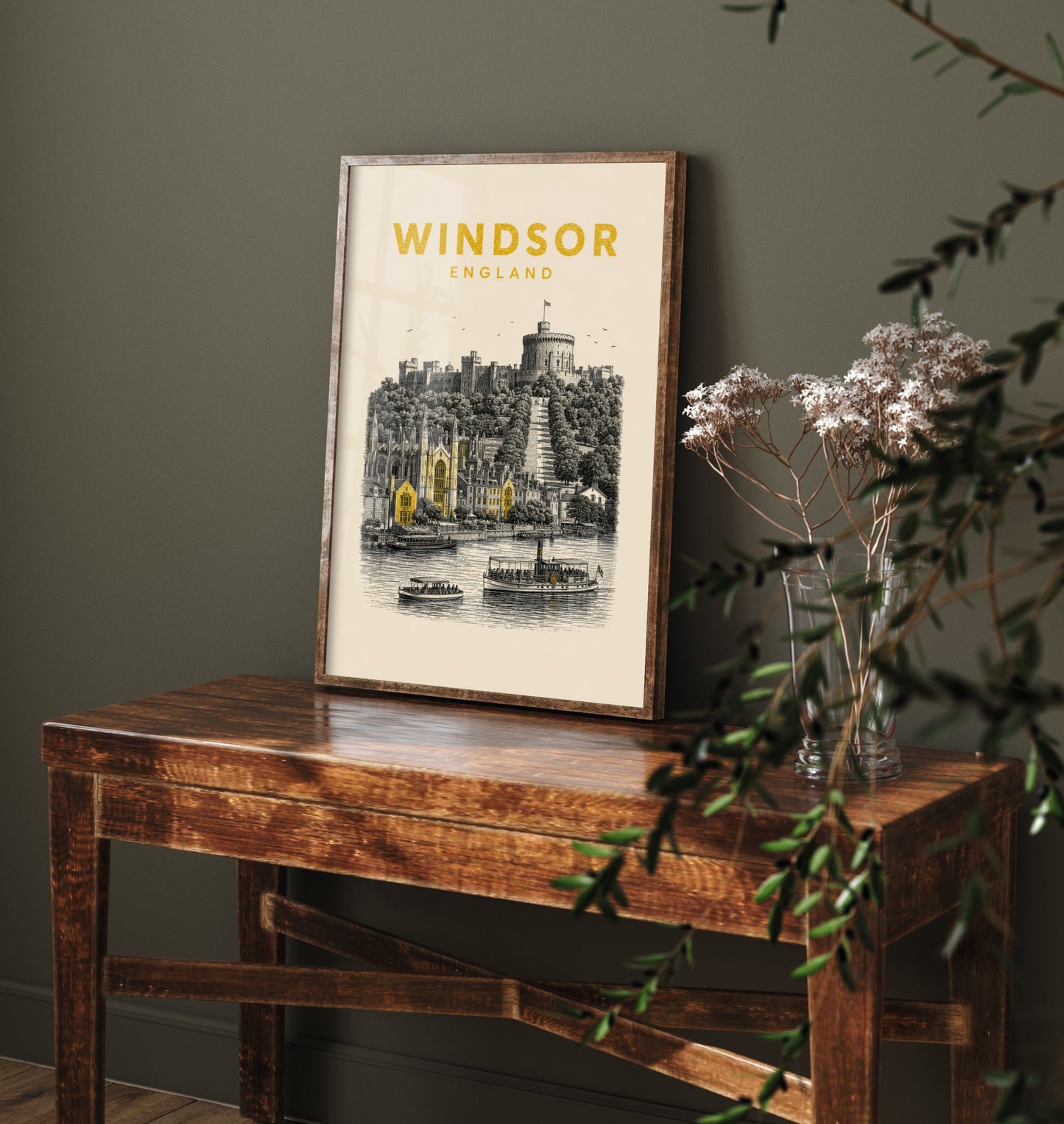 Windsor England Travel Poster - Vintage Duotone Art Print - Engraved City Illustration - Castle on the Thames 2/3