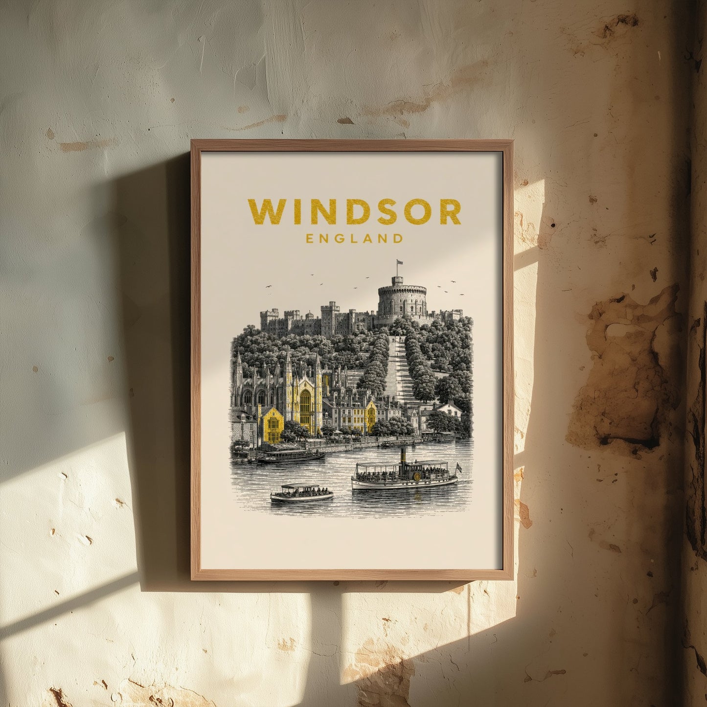 Windsor England Travel Poster - Vintage Duotone Art Print - Engraved City Illustration - Castle on the Thames 2/3