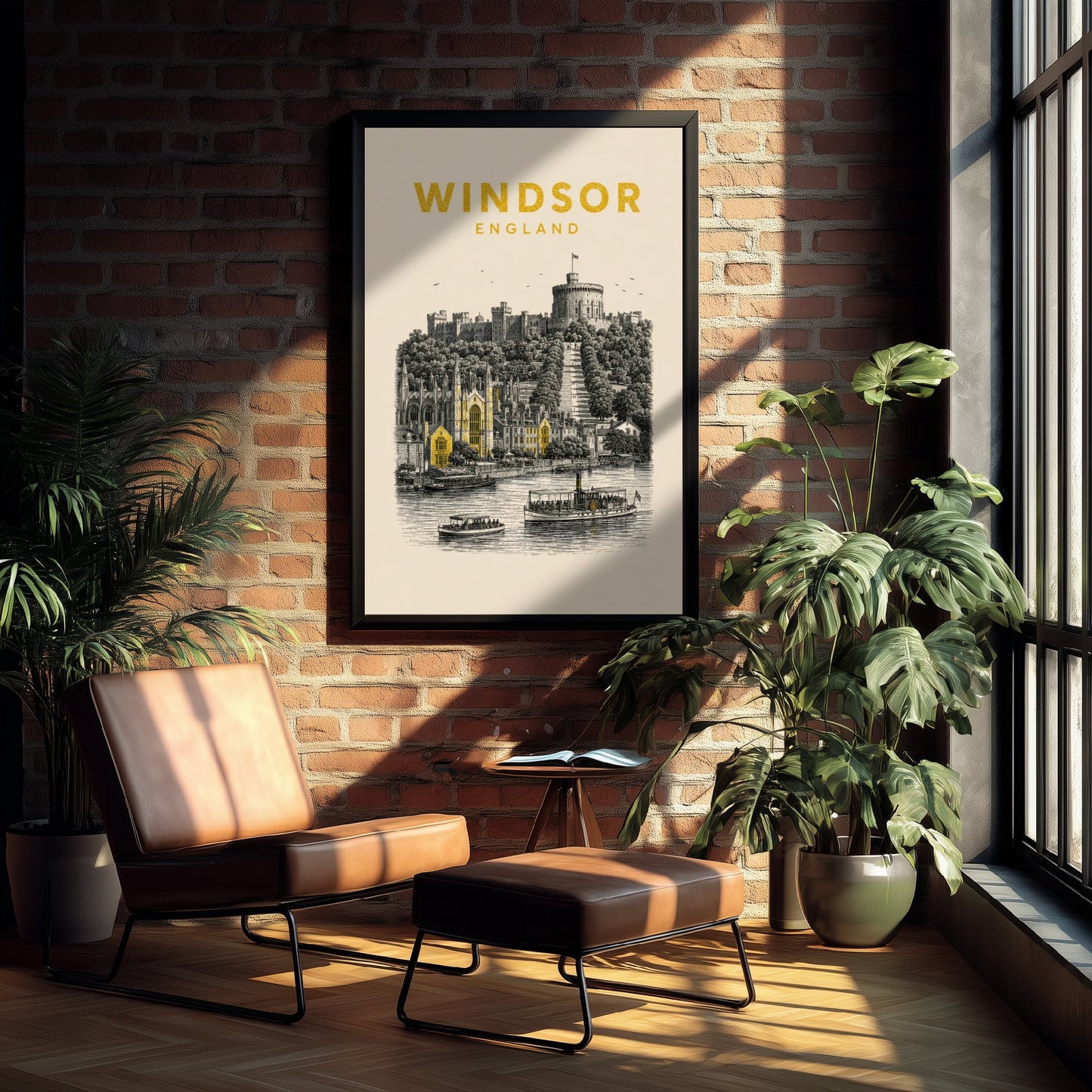 Windsor England Travel Poster - Vintage Duotone Art Print - Engraved City Illustration - Castle on the Thames 2/3