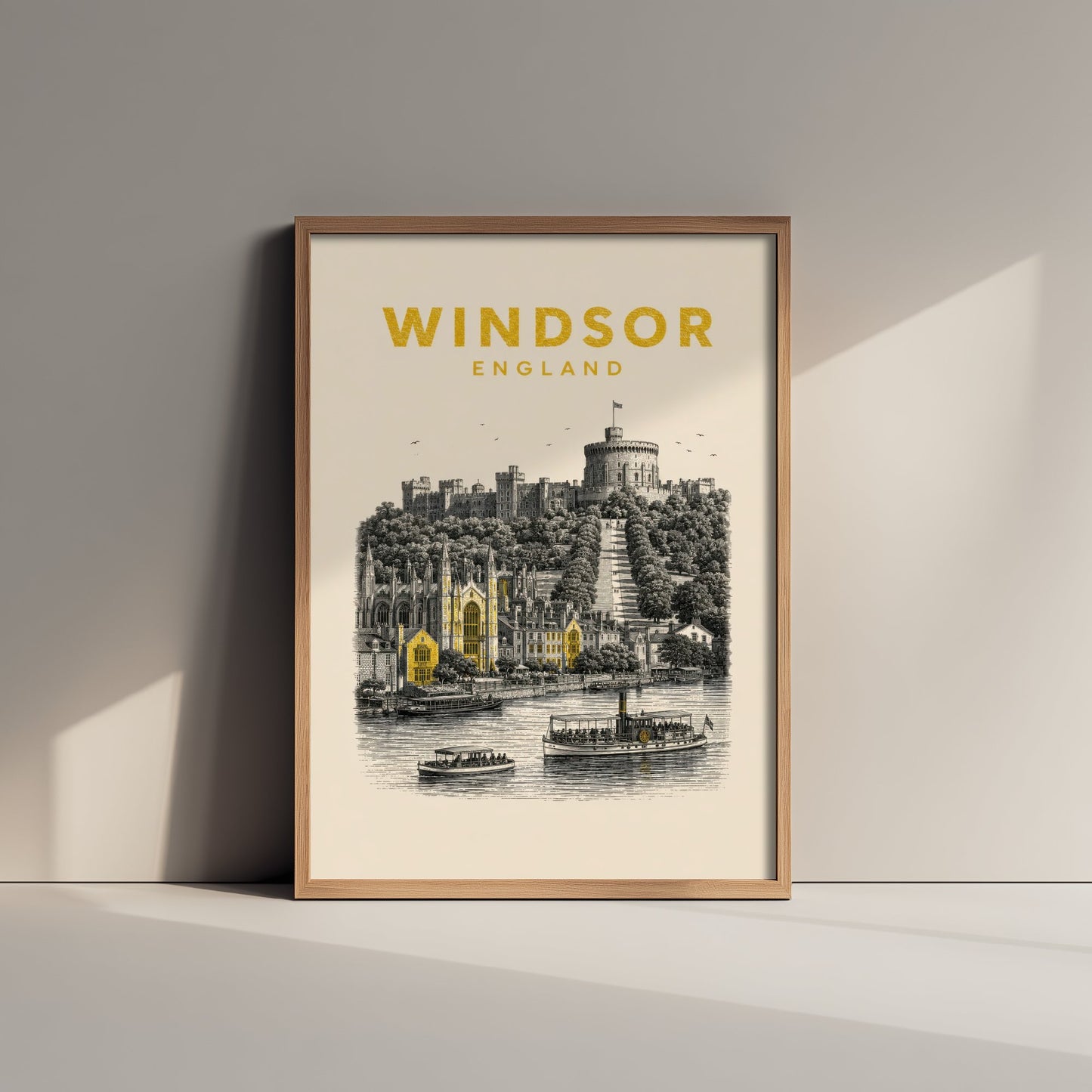 Windsor England Travel Poster - Vintage Duotone Art Print - Engraved City Illustration - Castle on the Thames 2/3