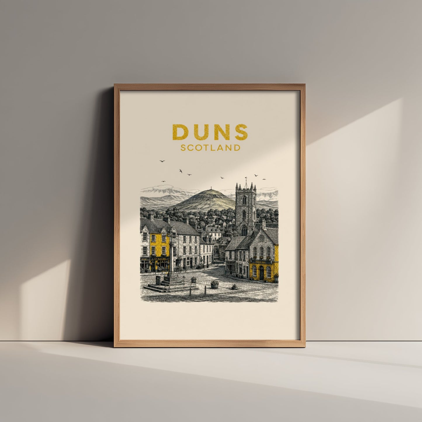 Duns Scotland Travel Poster - Vintage Duotone Art Print - Engraved City Illustration - Town Below the Cheviots 3/3