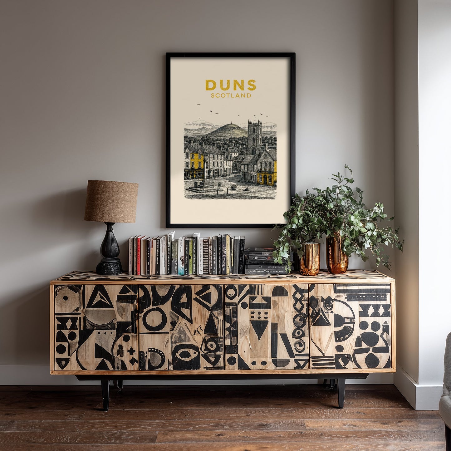 Duns Scotland Travel Poster - Vintage Duotone Art Print - Engraved City Illustration - Town Below the Cheviots 3/3