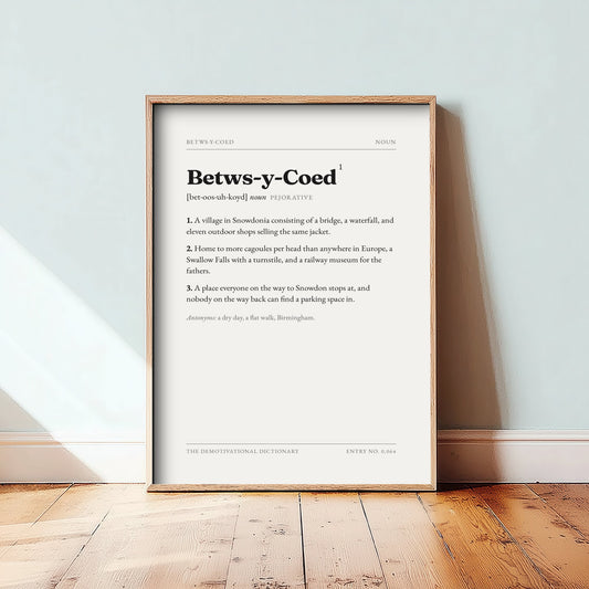 Betws-y-Coed Demotivational Dictionary Art Print - Funny Word Definition Poster - Snowdonia Typography Entry 0,064