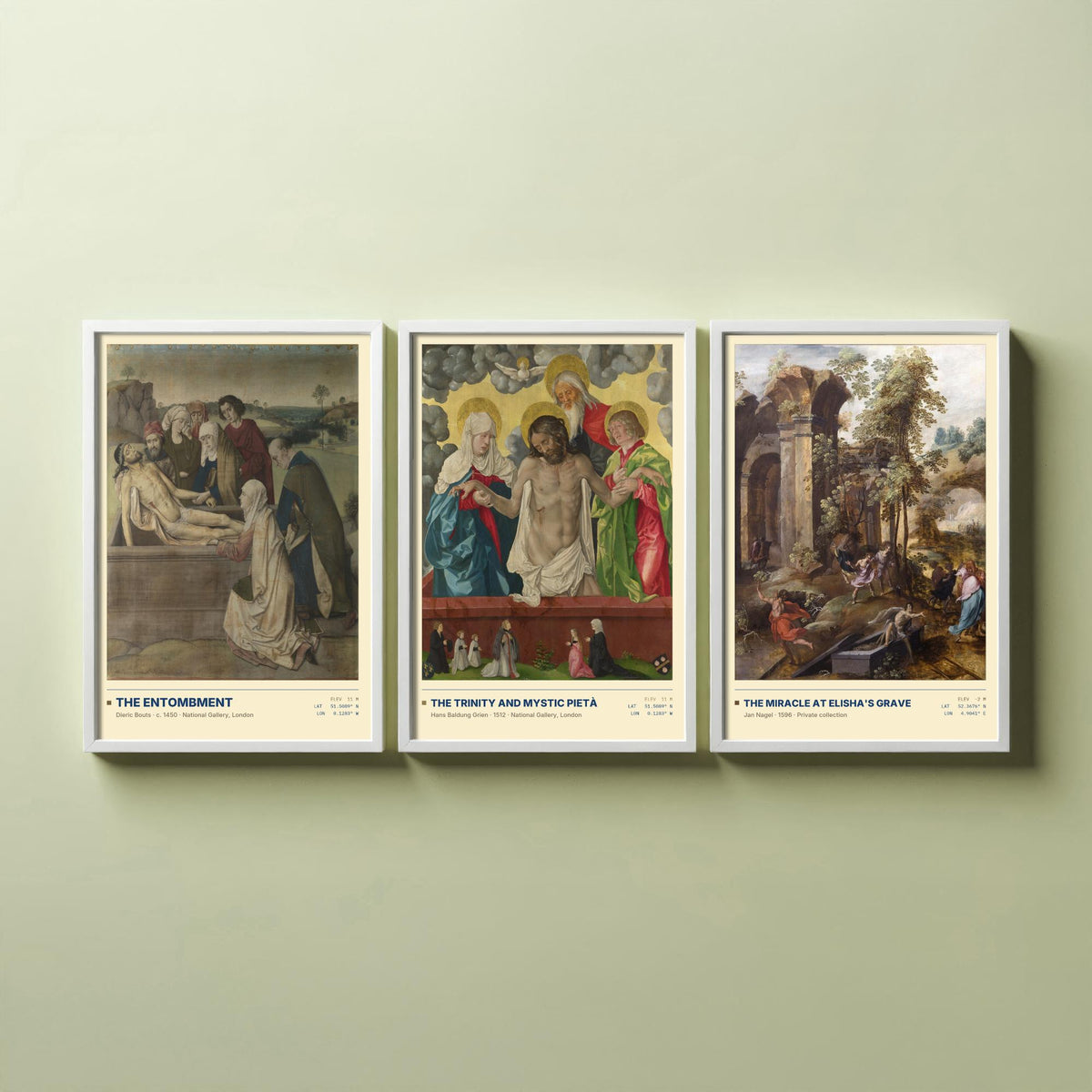 Biblical Scenes Set of Three Art Prints - Entombment, Mystic Pieta, Elisha's Grave - Bouts Baldung Nagel Gallery Posters - Paintings