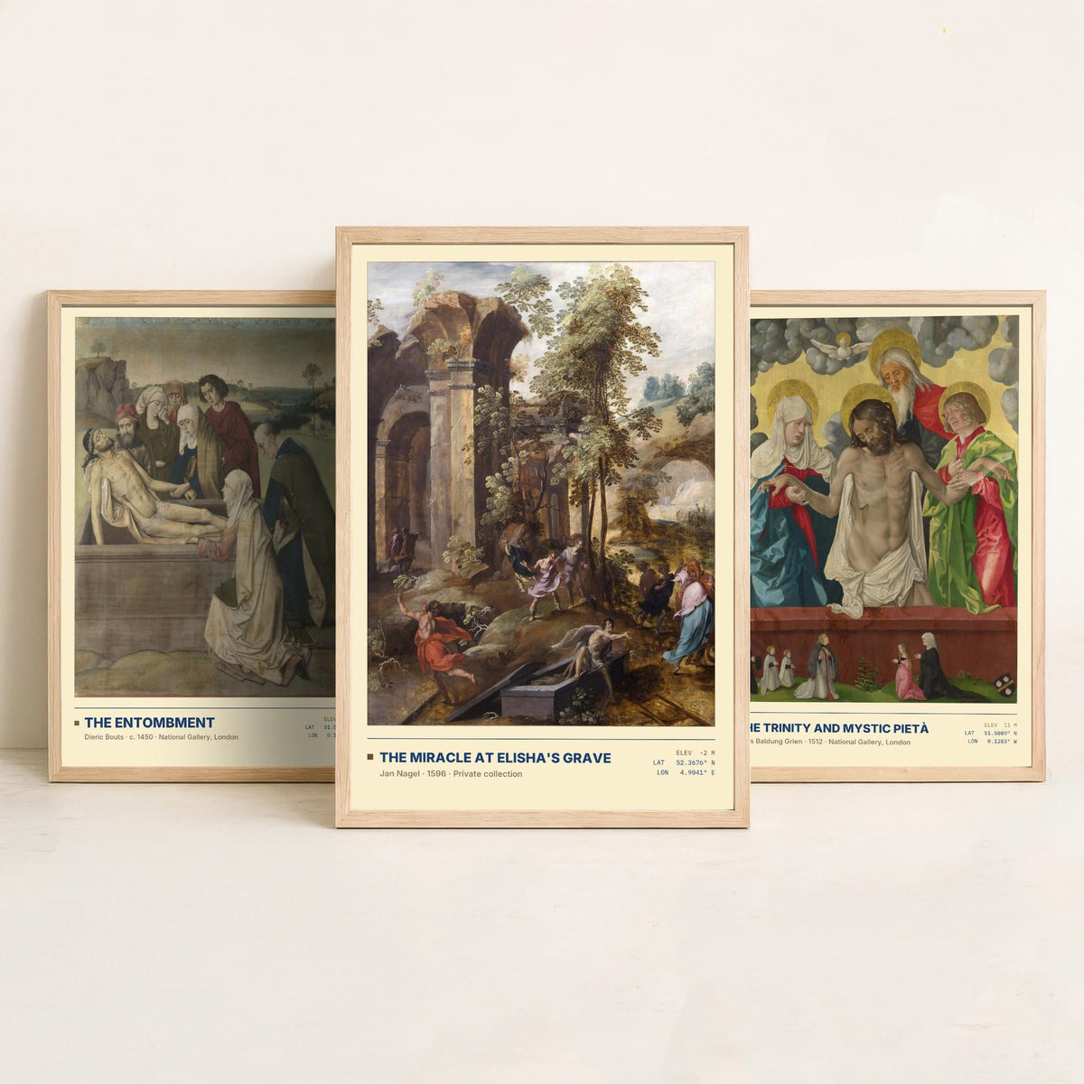 Biblical Scenes Set of Three Art Prints - Entombment, Mystic Pieta, Elisha's Grave - Bouts Baldung Nagel Gallery Posters - Paintings