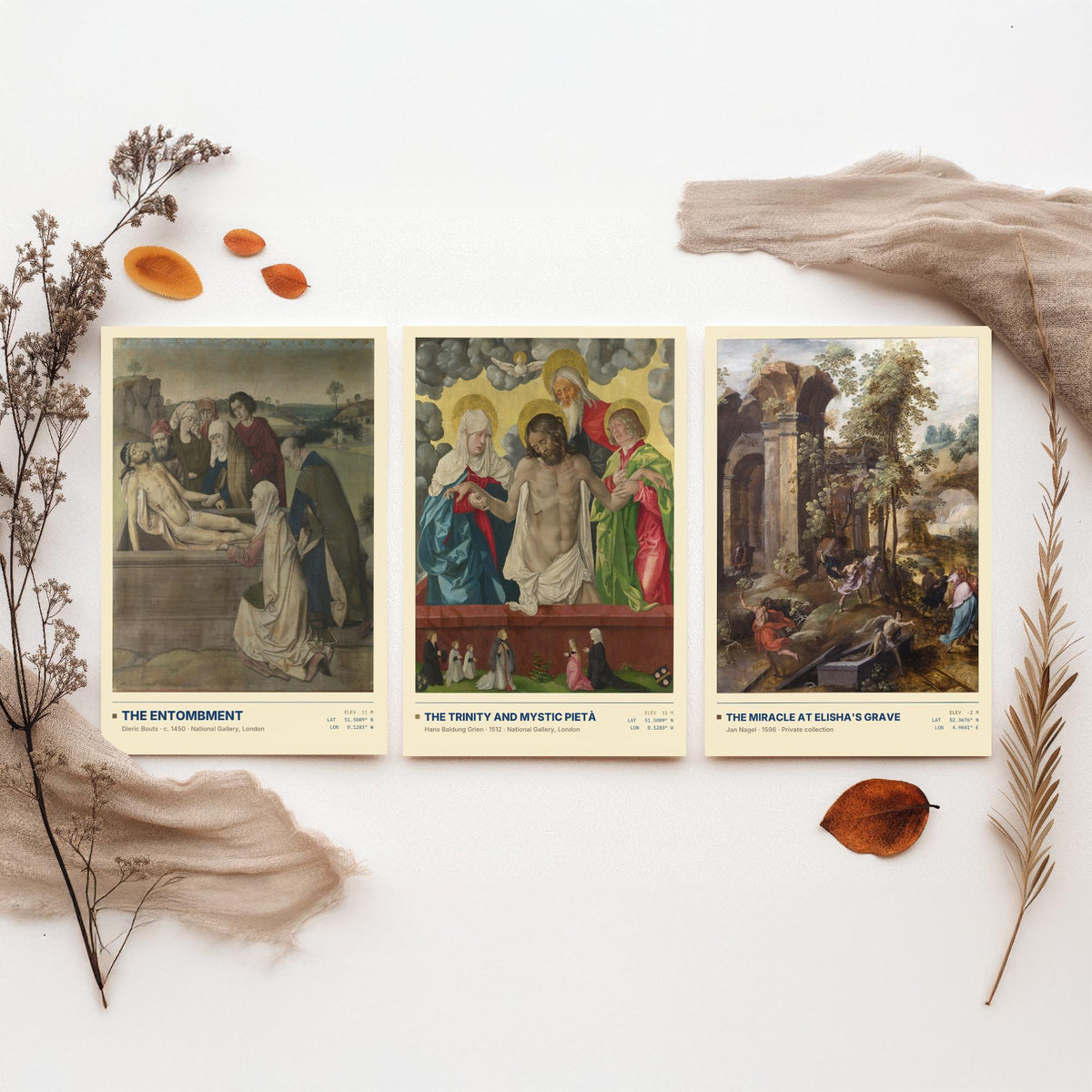 Biblical Scenes Set of Three Art Prints - Entombment, Mystic Pieta, Elisha's Grave - Bouts Baldung Nagel Gallery Posters - Paintings