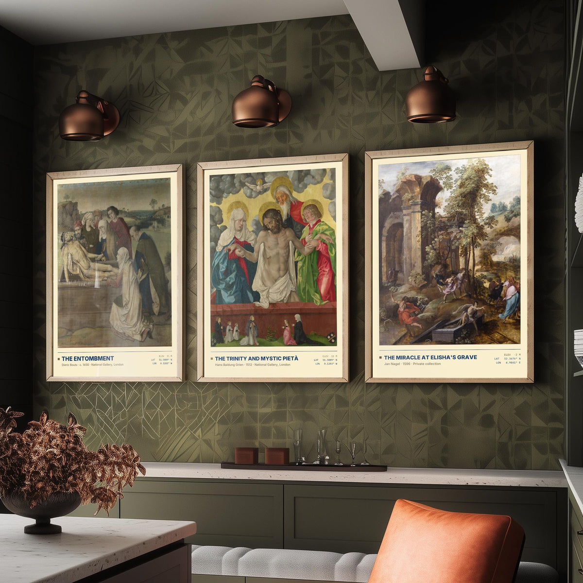 Biblical Scenes Set of Three Art Prints - Entombment, Mystic Pieta, Elisha's Grave - Bouts Baldung Nagel Gallery Posters - Paintings