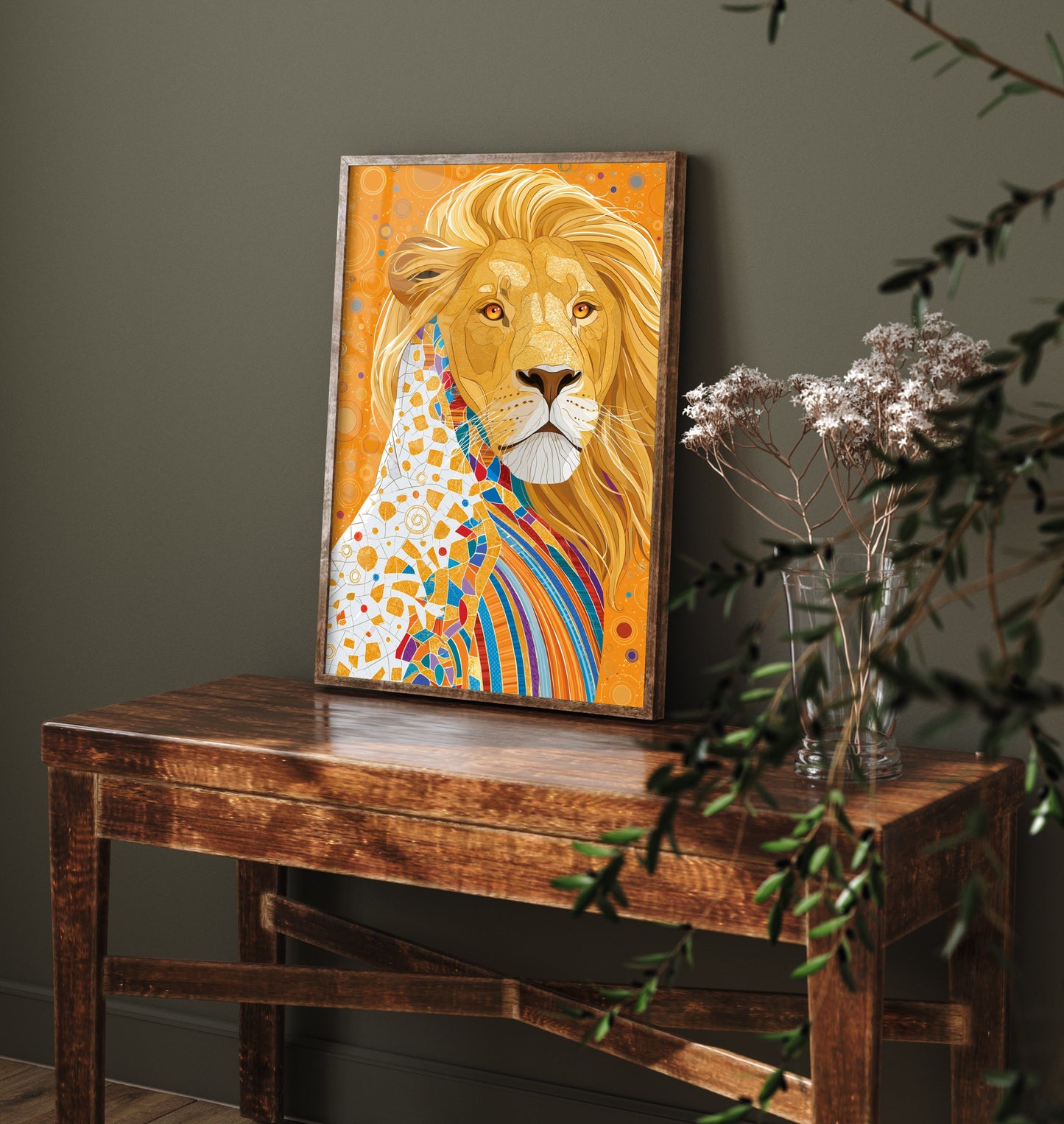 Lion Art Print - Colourful Lion Poster - Vibrant Mosaic Illustration - Big Cat Wildlife Wall Art 1/3