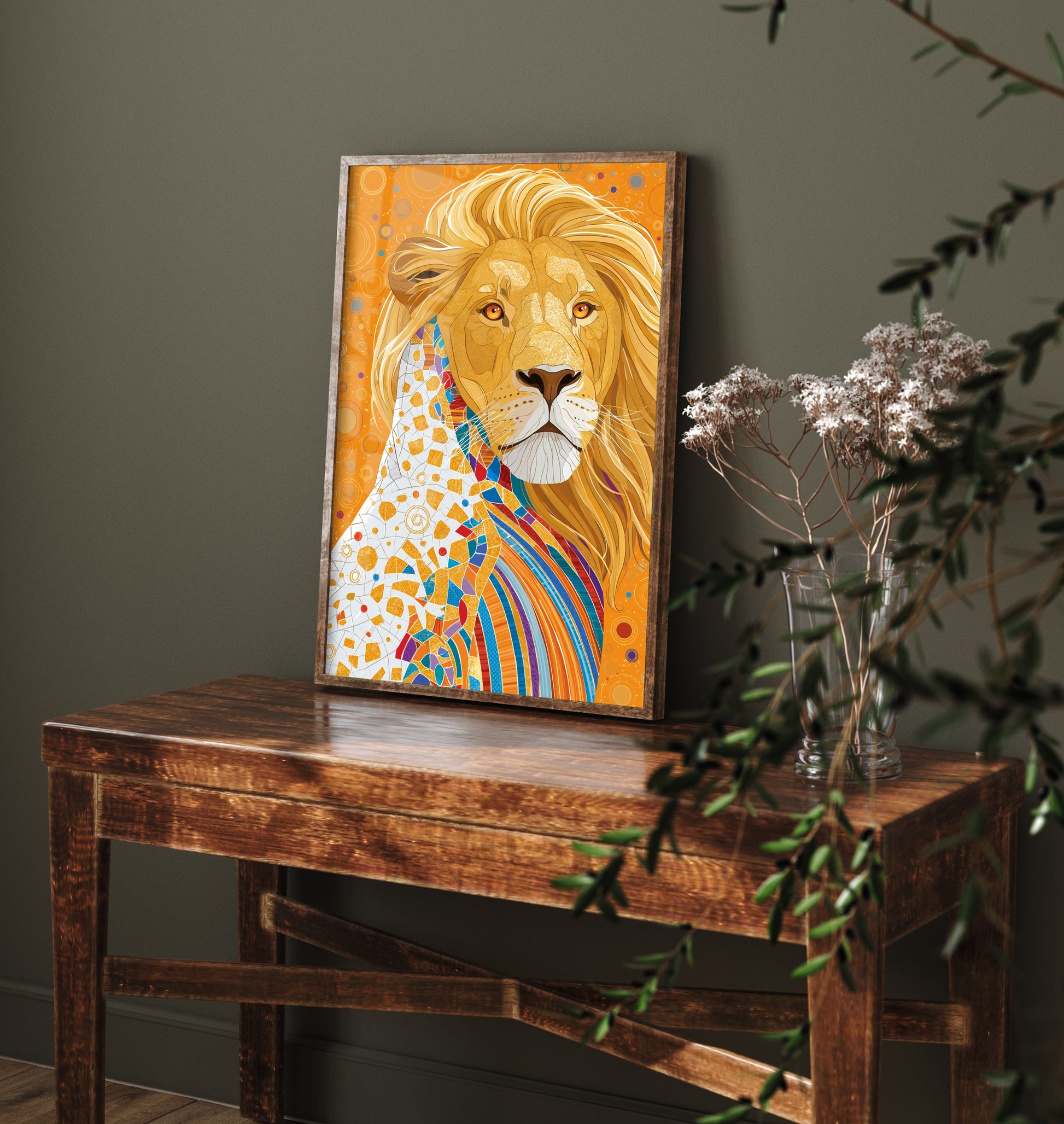 Lion Art Print - Colourful Lion Poster - Vibrant Mosaic Illustration - Big Cat Wildlife Wall Art 1/3