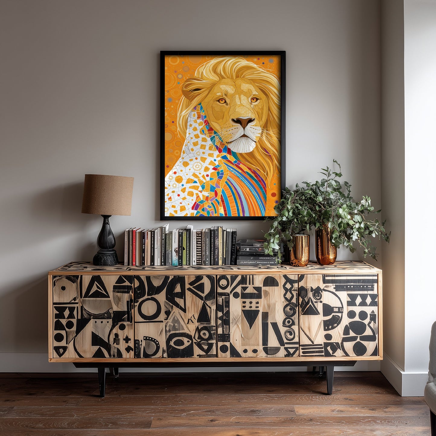 Lion Art Print - Colourful Lion Poster - Vibrant Mosaic Illustration - Big Cat Wildlife Wall Art 1/3