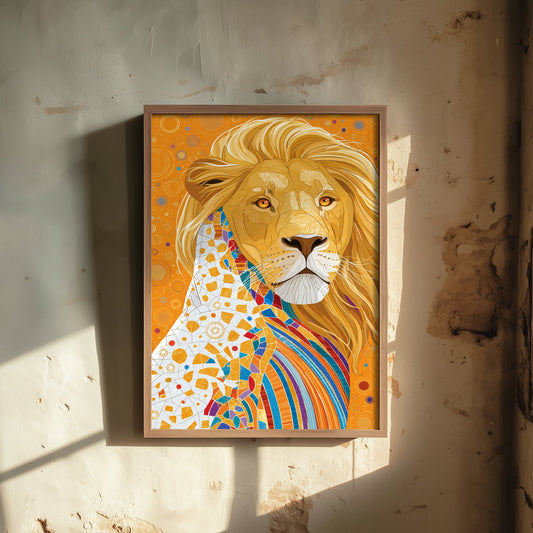 Lion Art Print - Colourful Lion Poster - Vibrant Mosaic Illustration - Big Cat Wildlife Wall Art 1/3
