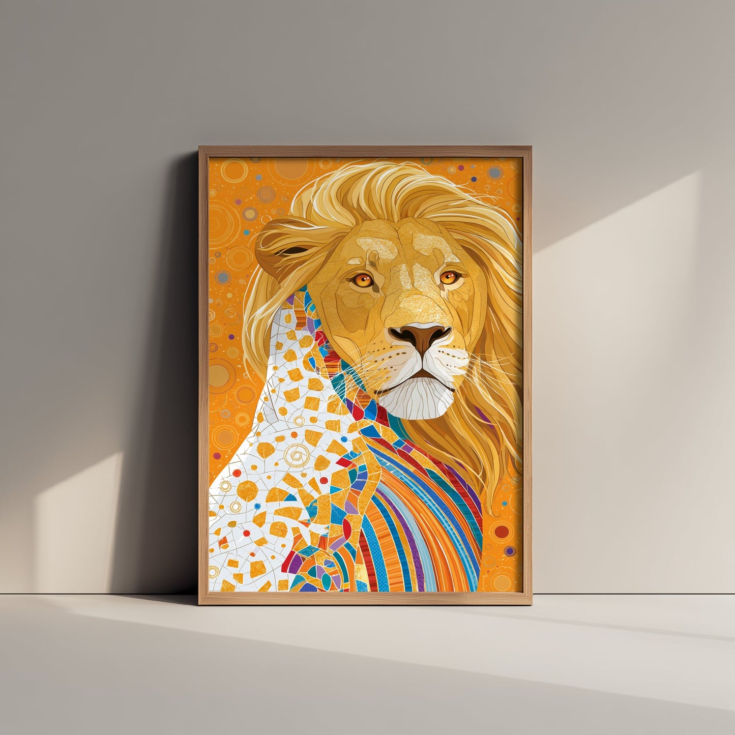 Lion Art Print - Colourful Lion Poster - Vibrant Mosaic Illustration - Big Cat Wildlife Wall Art 1/3