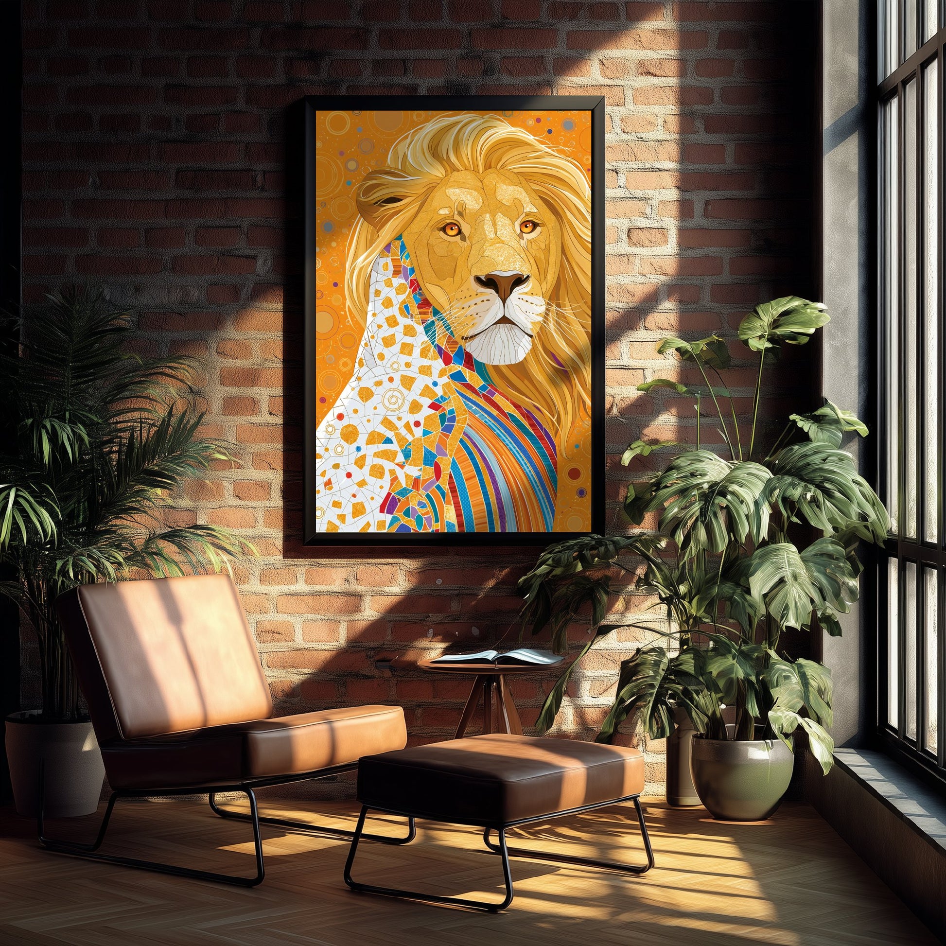 Lion Art Print - Colourful Lion Poster - Vibrant Mosaic Illustration - Big Cat Wildlife Wall Art 1/3