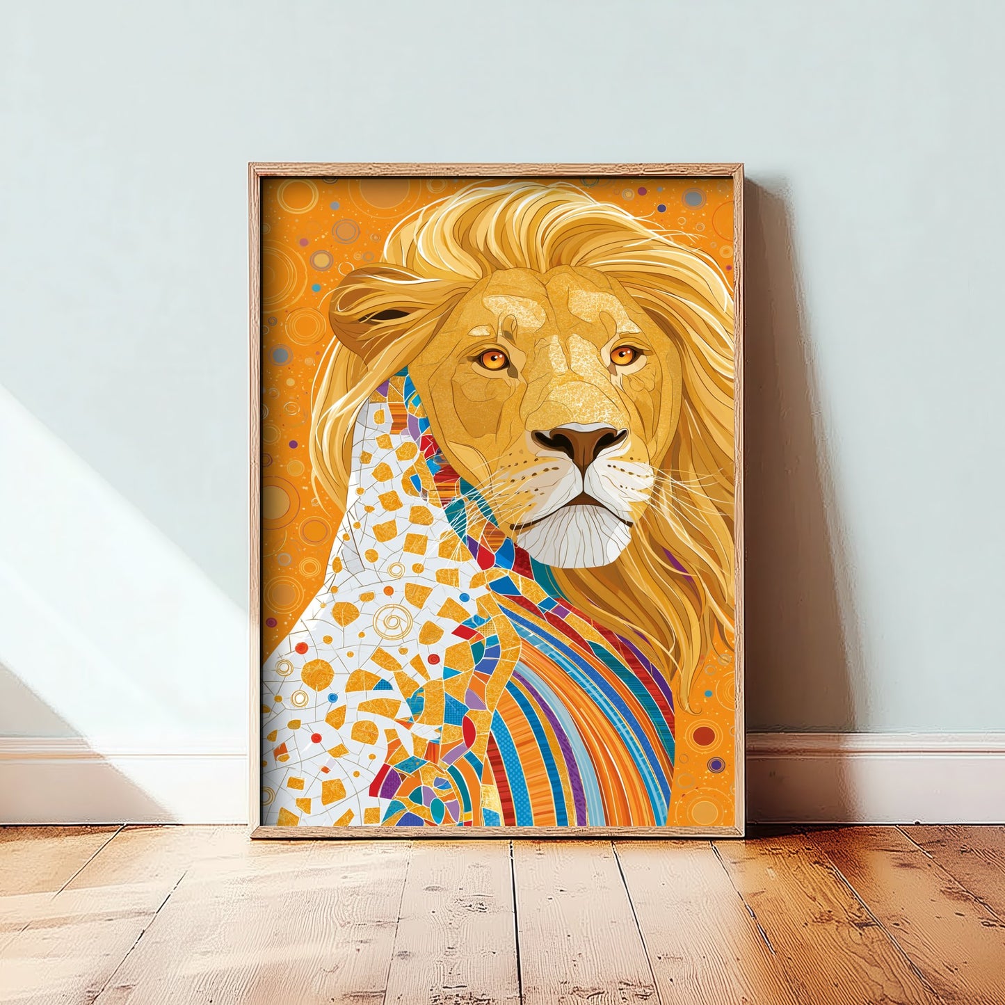 Lion Art Print - Colourful Lion Poster - Vibrant Mosaic Illustration - Big Cat Wildlife Wall Art 1/3