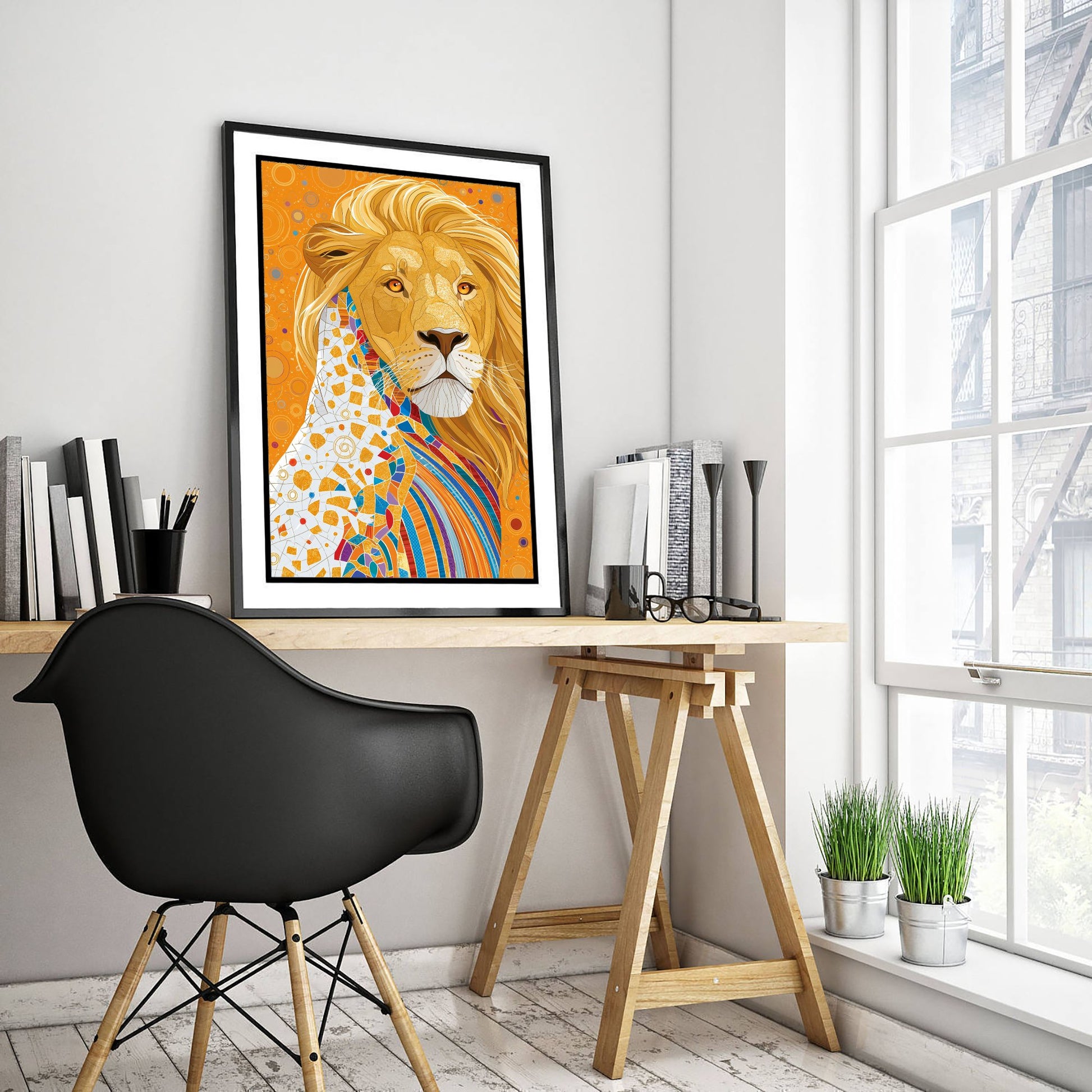Lion Art Print - Colourful Lion Poster - Vibrant Mosaic Illustration - Big Cat Wildlife Wall Art 1/3