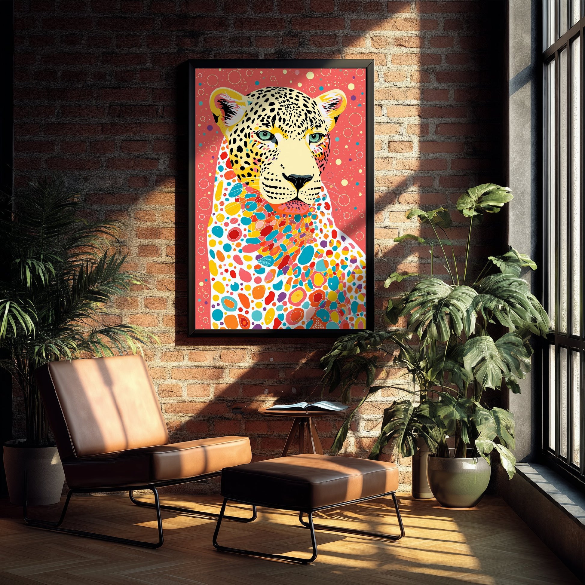 Leopard Art Print - Colourful Leopard Poster - Vibrant Mosaic Illustration - Big Cat Wildlife Wall Art 2/3