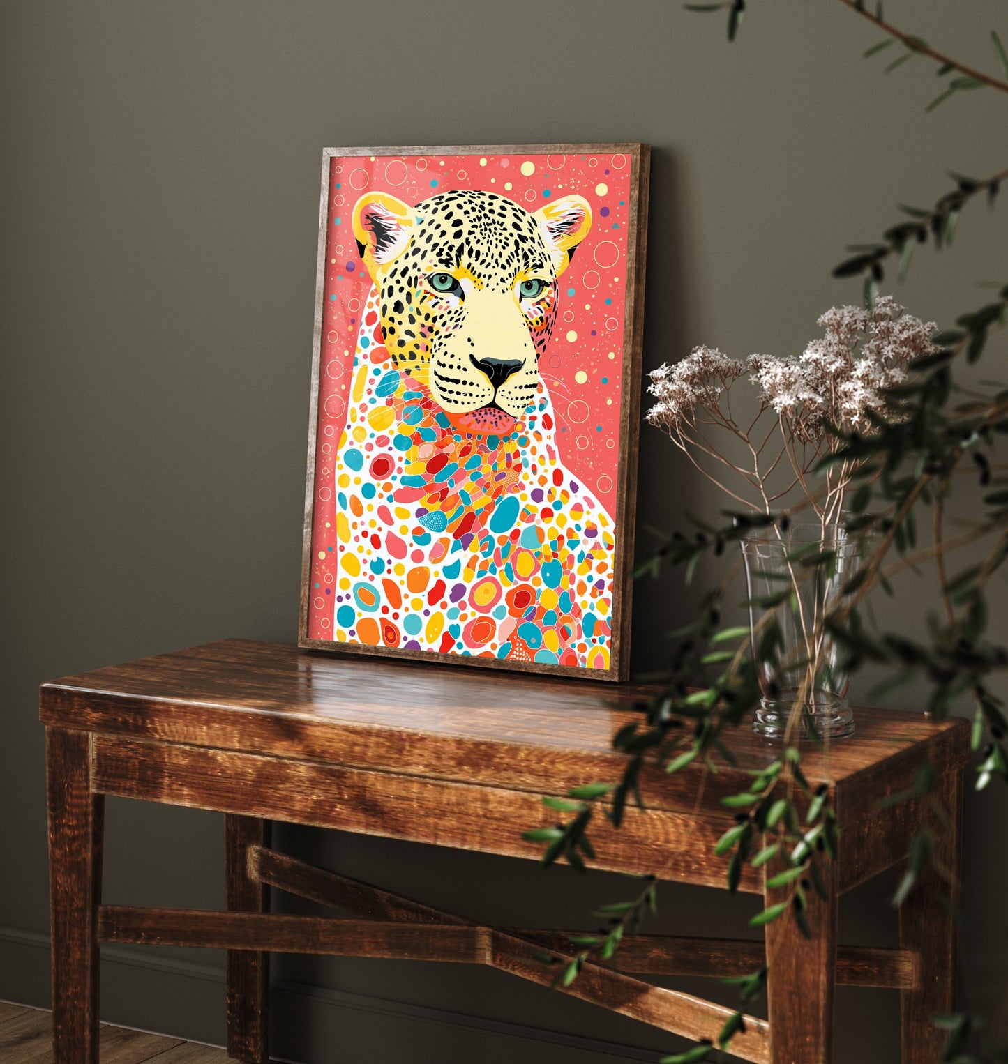 Leopard Art Print - Colourful Leopard Poster - Vibrant Mosaic Illustration - Big Cat Wildlife Wall Art 2/3