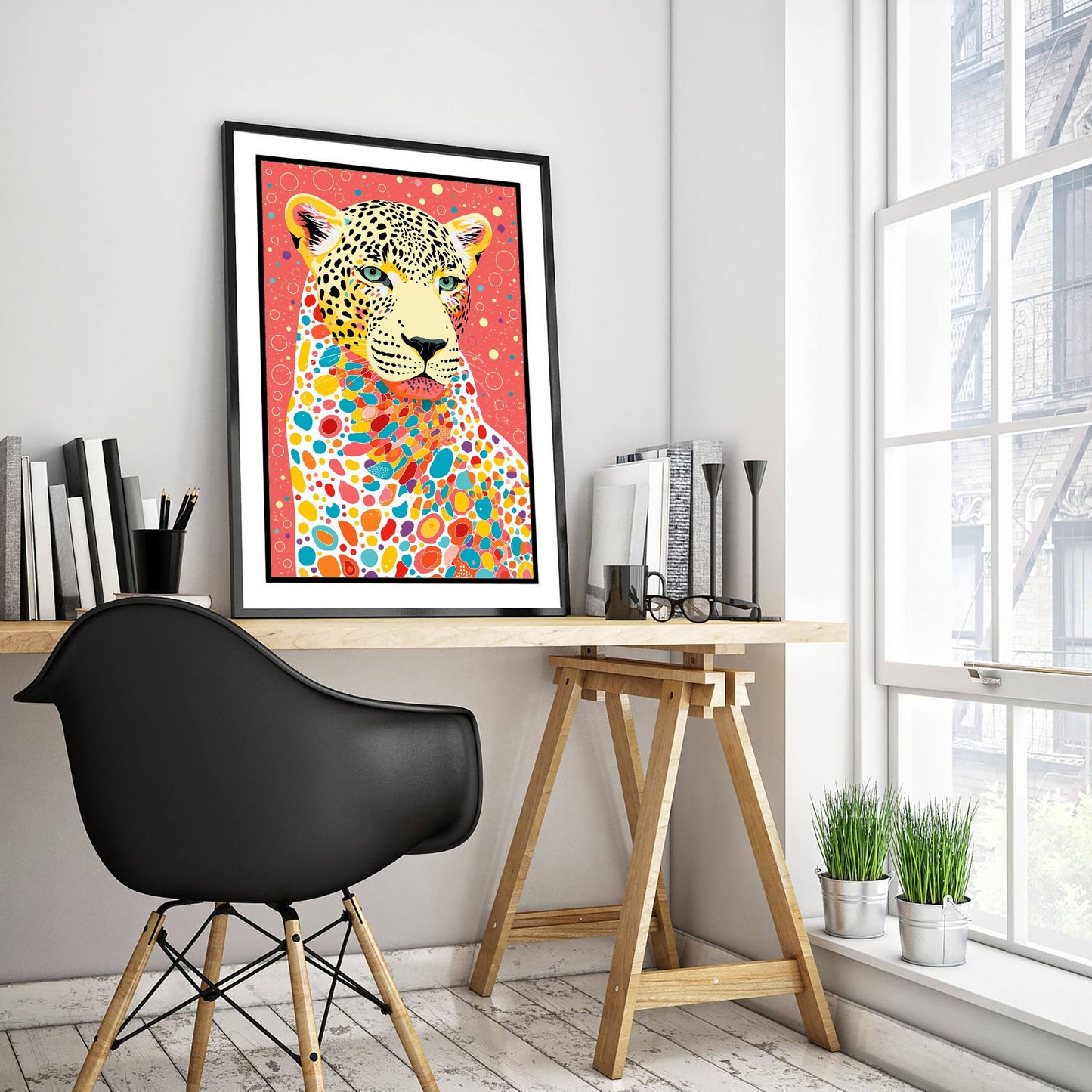 Leopard Art Print - Colourful Leopard Poster - Vibrant Mosaic Illustration - Big Cat Wildlife Wall Art 2/3