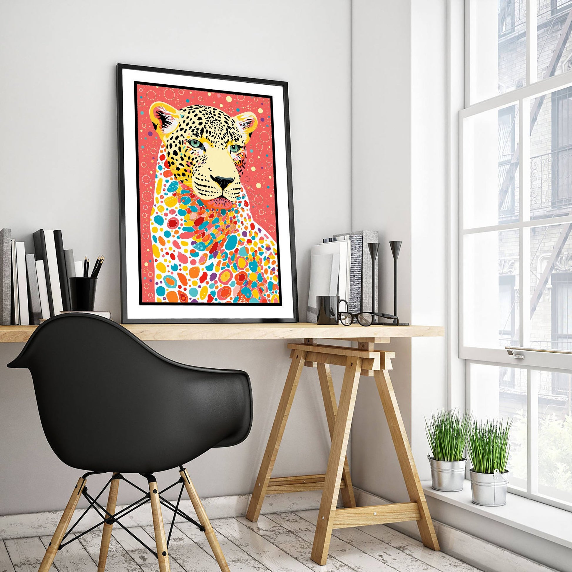 Leopard Art Print - Colourful Leopard Poster - Vibrant Mosaic Illustration - Big Cat Wildlife Wall Art 2/3