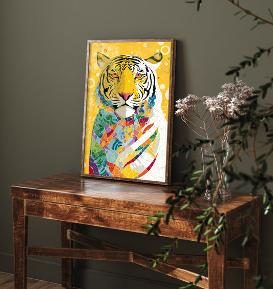 Tiger Art Print - Colourful Tiger Poster - Vibrant Mosaic Illustration - Big Cat Wildlife Wall Art 3/3