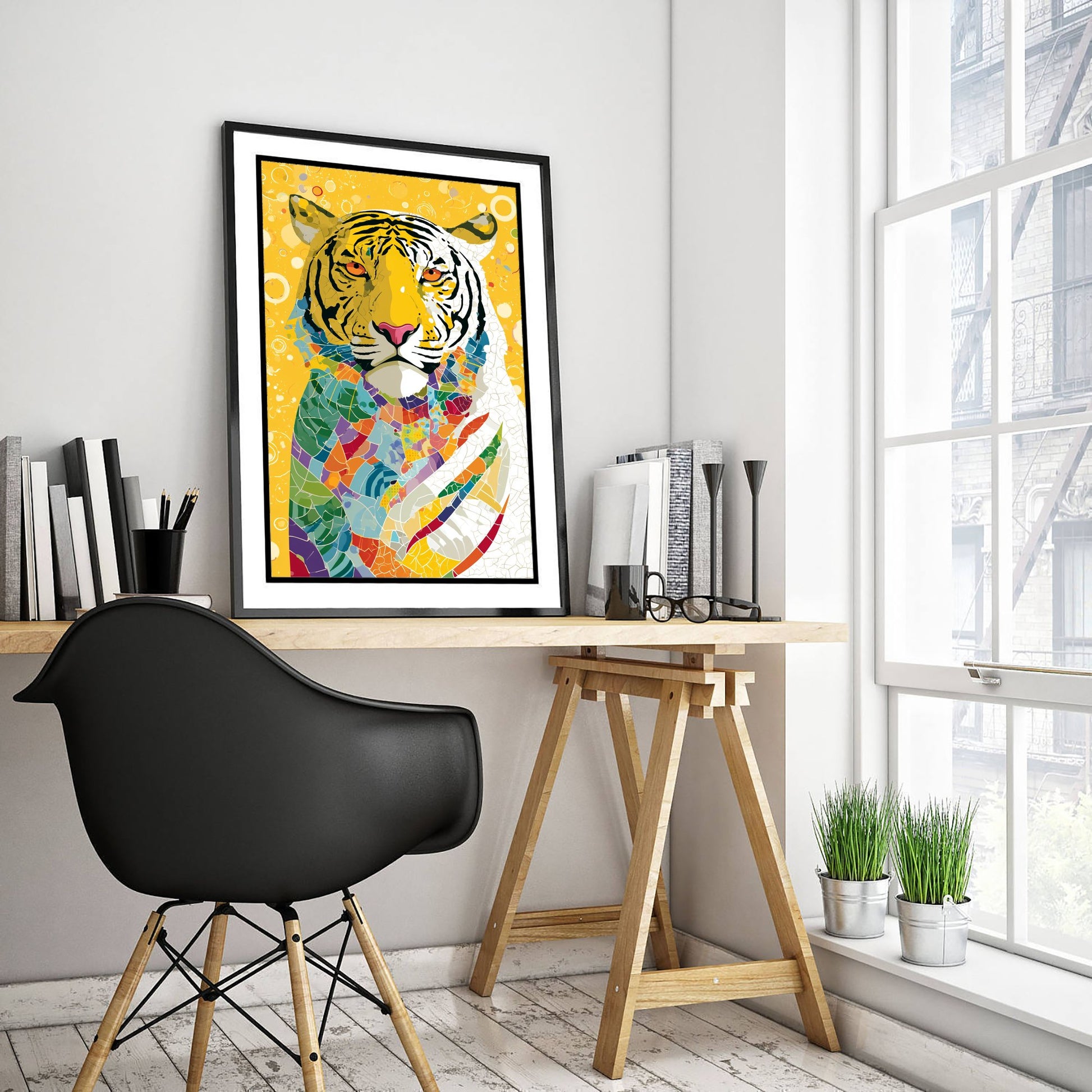 Tiger Art Print - Colourful Tiger Poster - Vibrant Mosaic Illustration - Big Cat Wildlife Wall Art 3/3