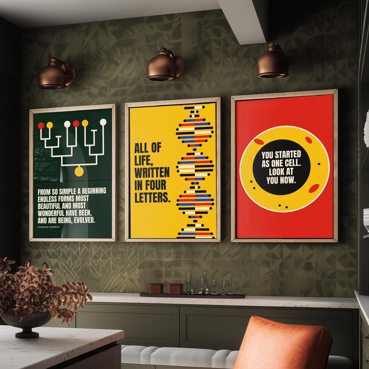 Biology Quotes Set of Three Art Prints - 3 Bauhaus Nature Science Posters - Minimalist Science Wall Art Illustration V1