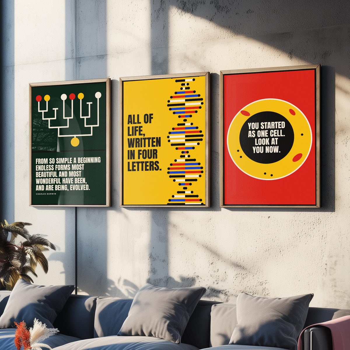 Biology Quotes Set of Three Art Prints - 3 Bauhaus Nature Science Posters - Minimalist Science Wall Art Illustration V1