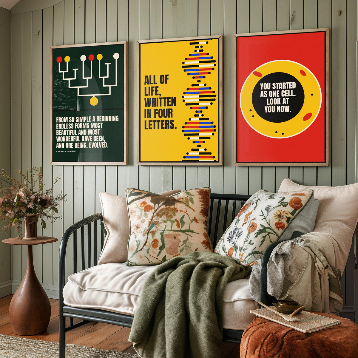Biology Quotes Set of Three Art Prints - 3 Bauhaus Nature Science Posters - Minimalist Science Wall Art Illustration V1
