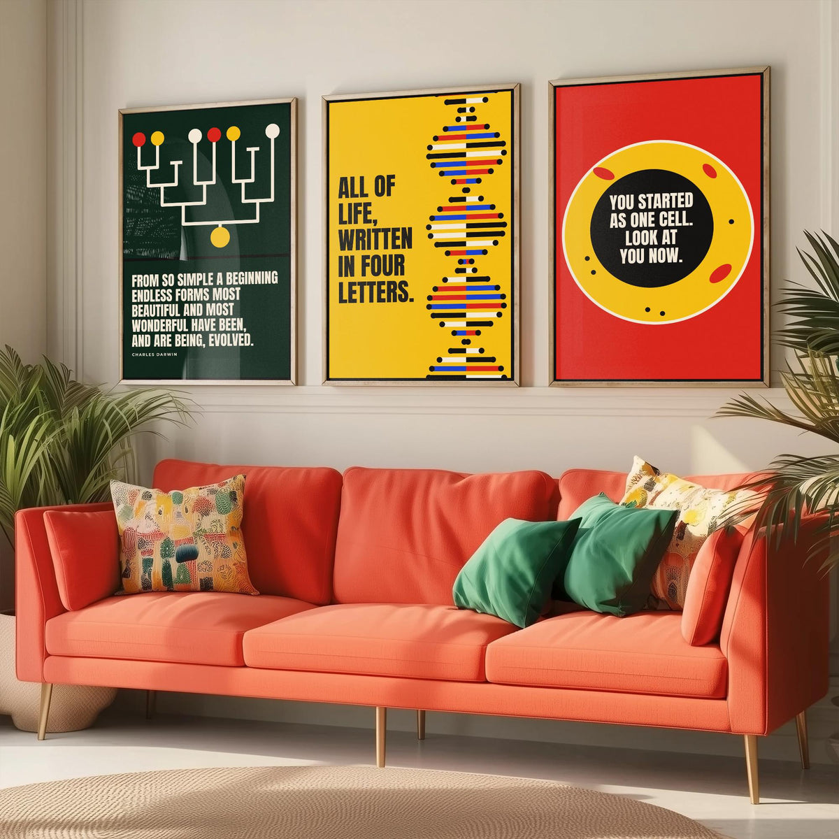 Biology Quotes Set of Three Art Prints - 3 Bauhaus Nature Science Posters - Minimalist Science Wall Art Illustration V1